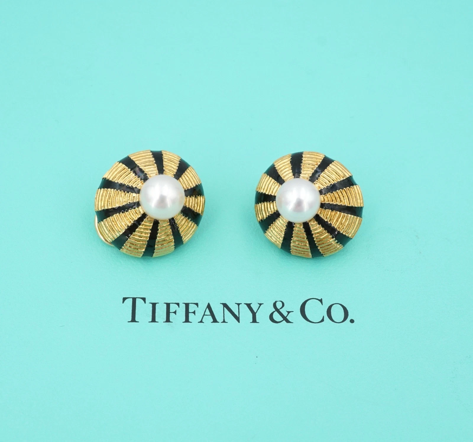 Tiffany Schlumberger Earrings 18k Gold Taj Mahal Pearl Enamel 0.9" 24g, view 3