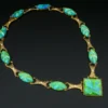 Vintage 18k Carved Blue Favrile Glass Diamond Suite 1.4ctw Yellow Gold, view 5