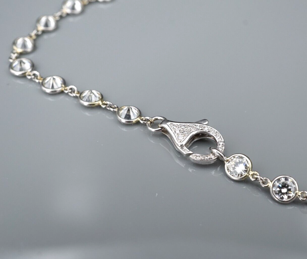 Platinum Diamond Station Necklace 9 carats Bezel Set 15" DBTY, view 6