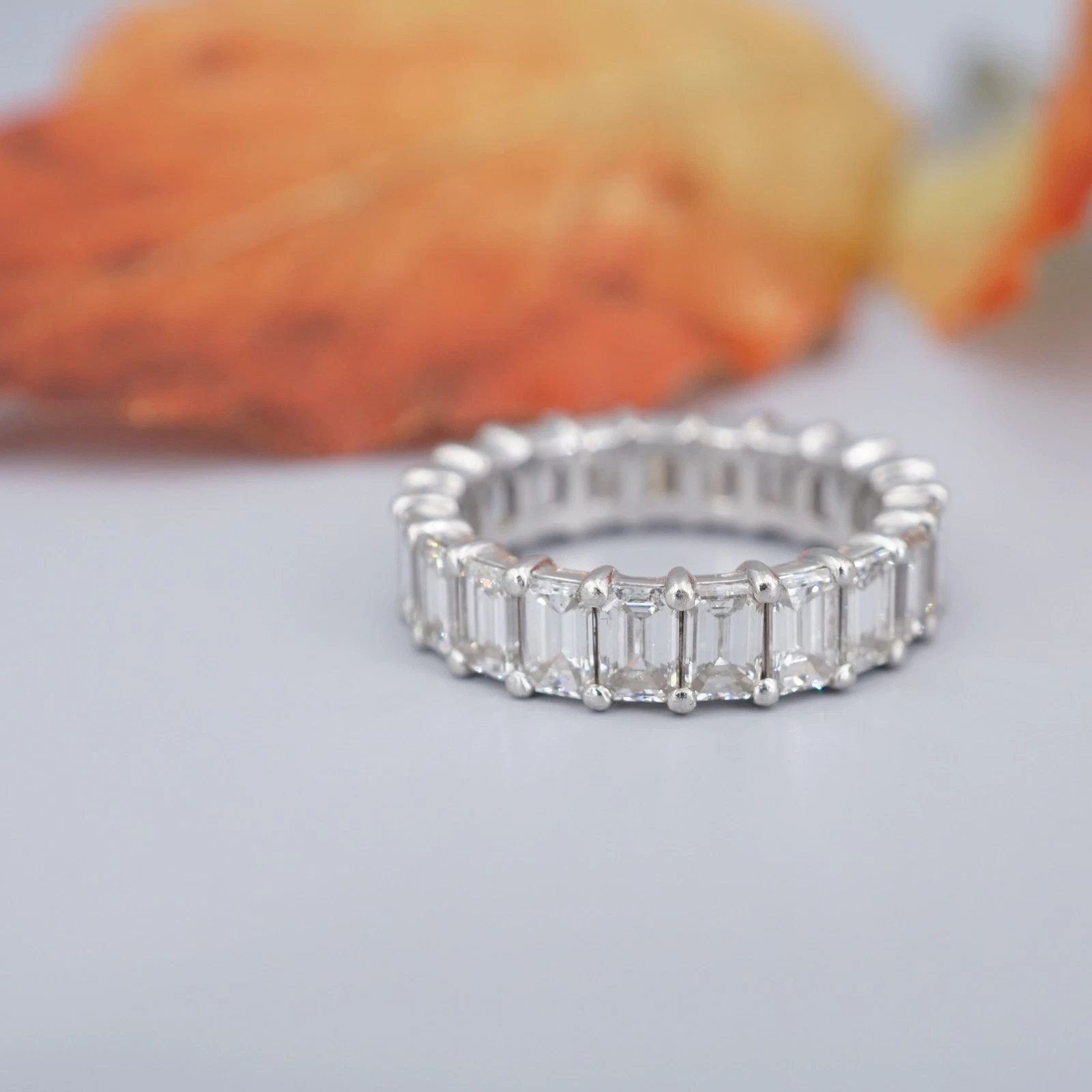 Platinum 4 ctw Emerald Cut Diamond Eternity Band Ring Size 5 Anniversary, view 1