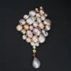 Designer Nadine Leo Natural Pearl Cluster Diamond Brooch 3" 18k Gold, view 3