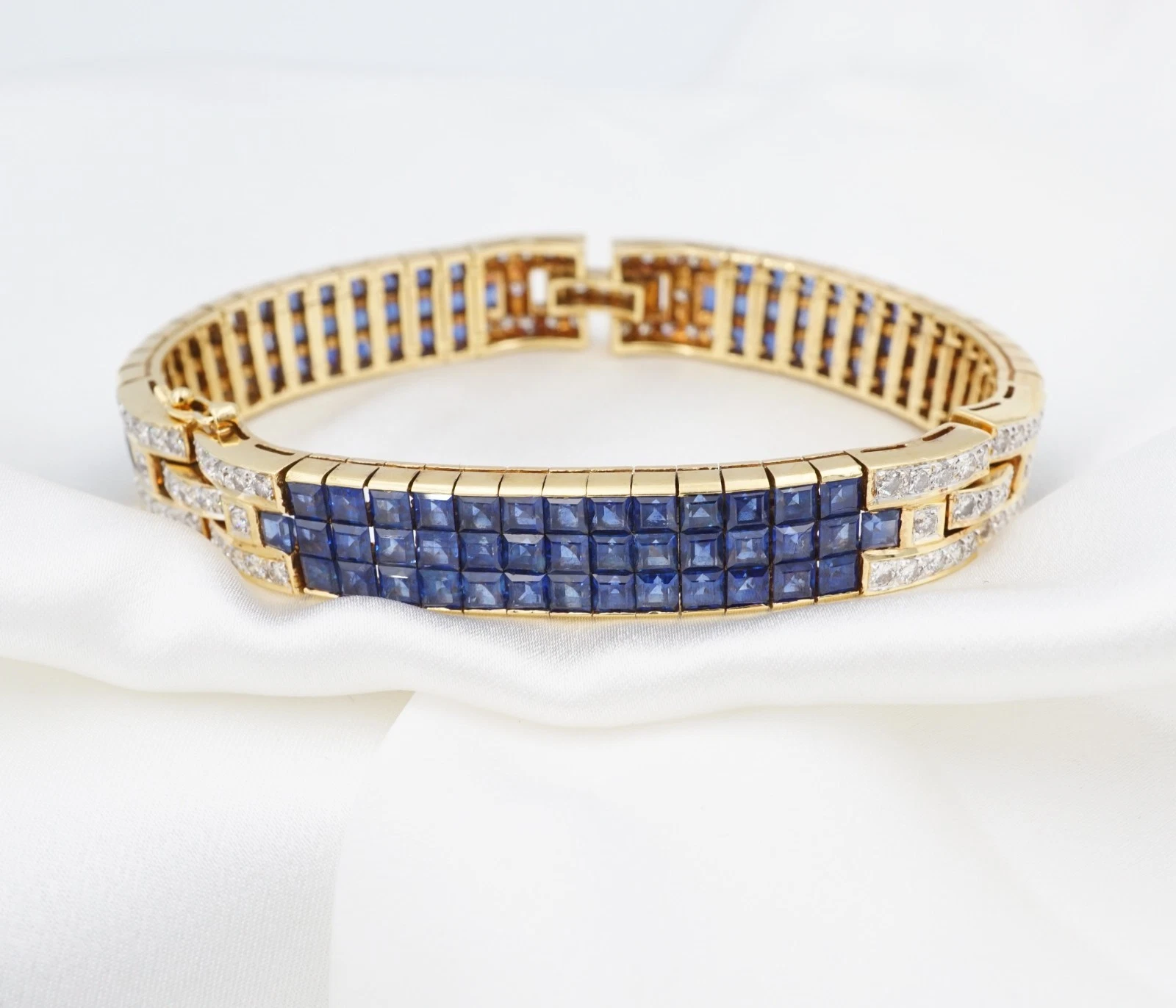 Craig Drake 18k 25cttw Natural Sapphire & Diamond Bracelet Yellow Gold 7", view 5