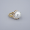 18k Gold Mikimoto 16mm Baroque South Sea Pearl Diamond Halo Ring Sz 5.75, view 5