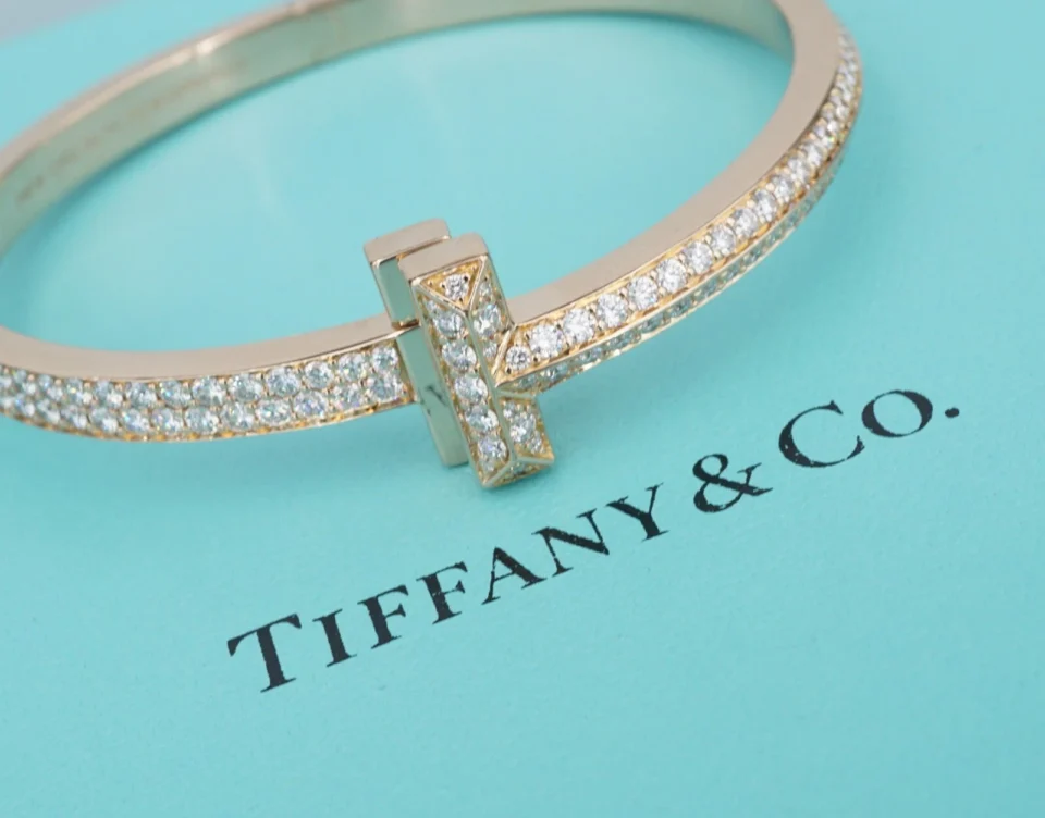 Tiffany T T1 Wide Diamond Hinged Bangle 4.08ct 18k Rose Gold Bracelet BG1078