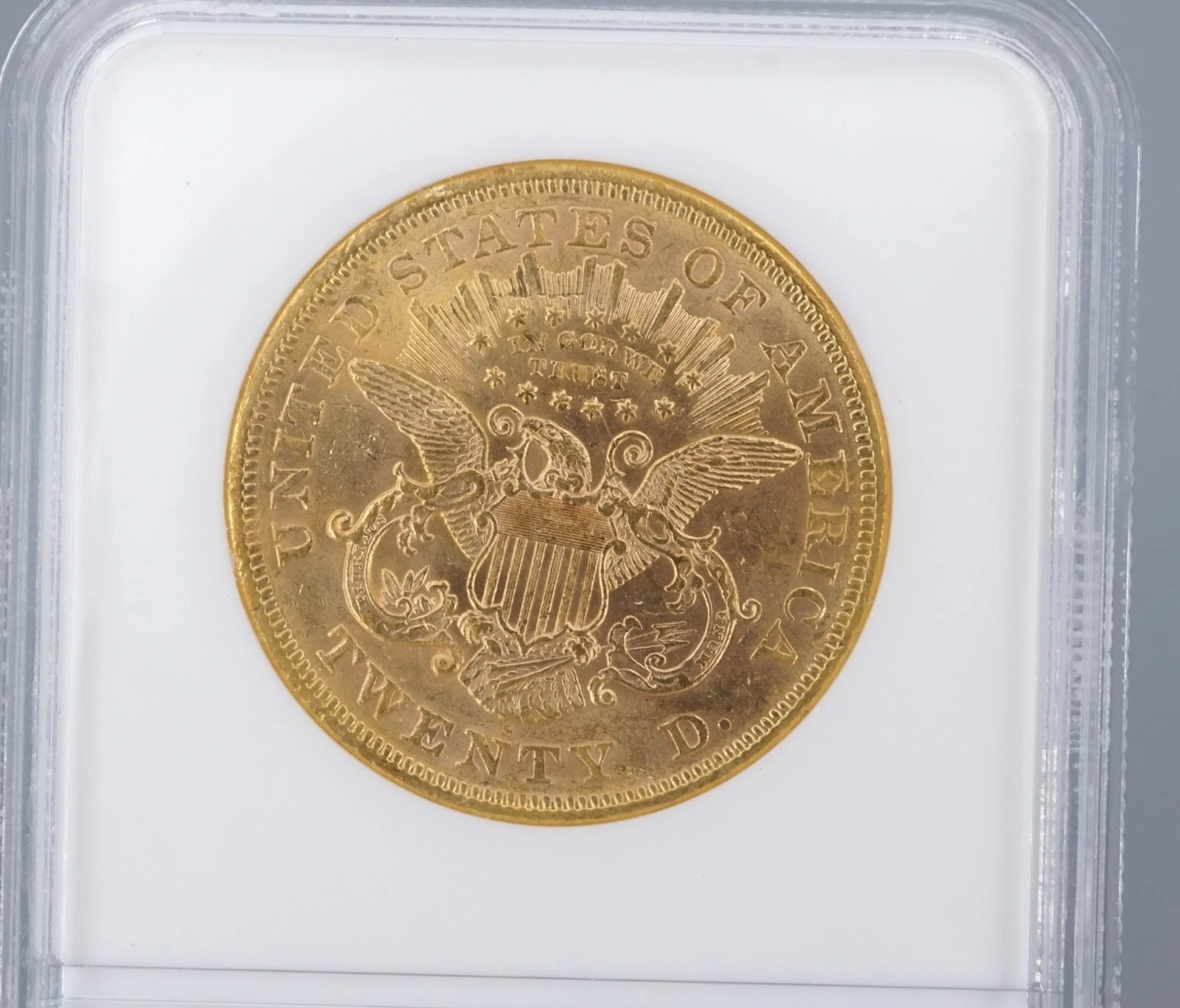 1867-S Double Eagle Gold $20 Dollar Coin NGC AU58 Motto, view 4