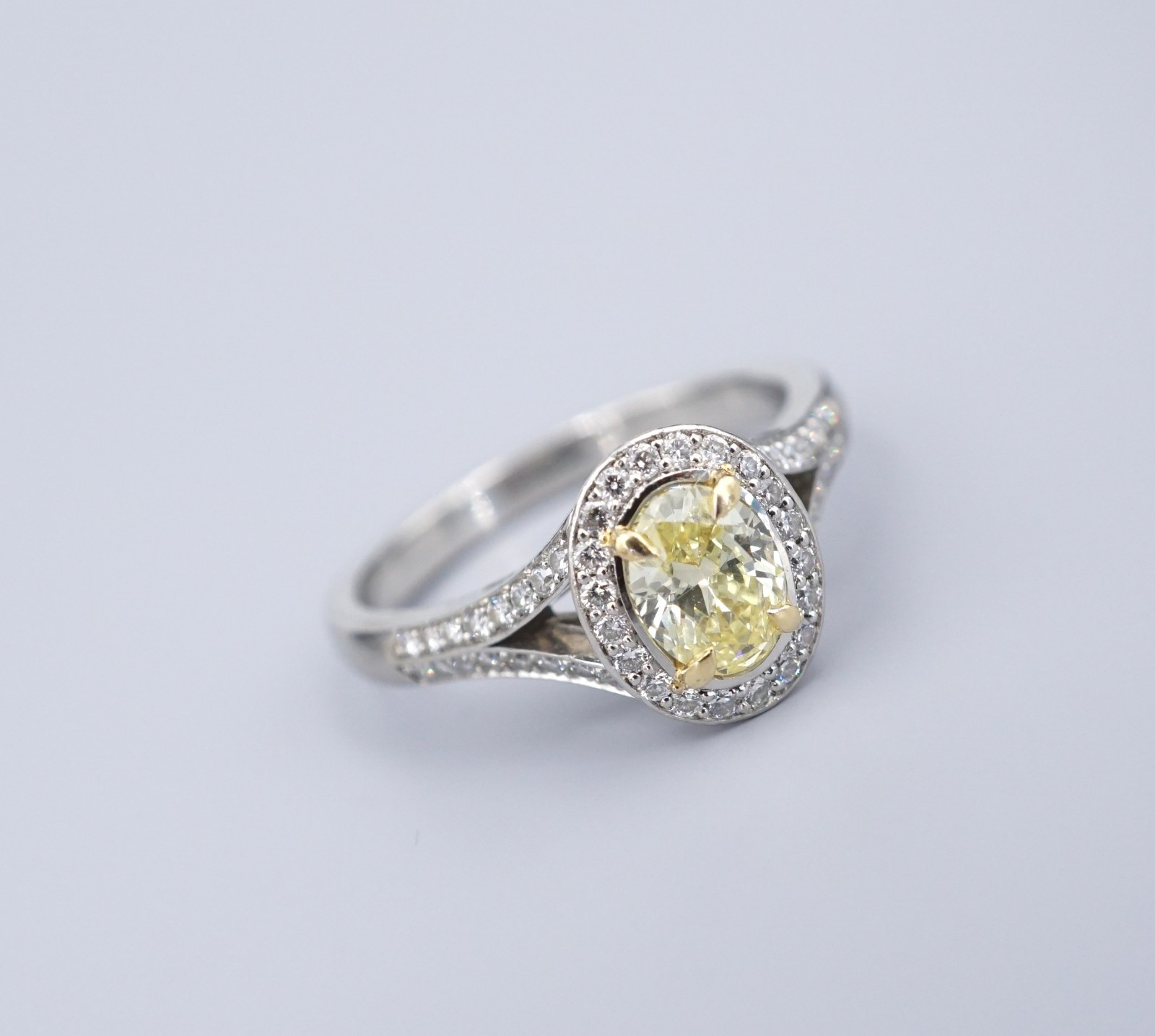 GIA Natural Fancy Intense Yellow Diamond Platinum Halo Ring 1ctw Size 7.5, view 6