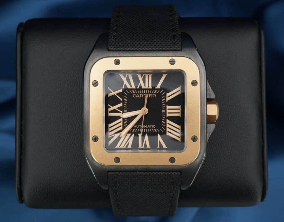 2017 Cartier Santos 100 18k Rose Gold Black PVD Watch Automatic 38mm 2656 W1441