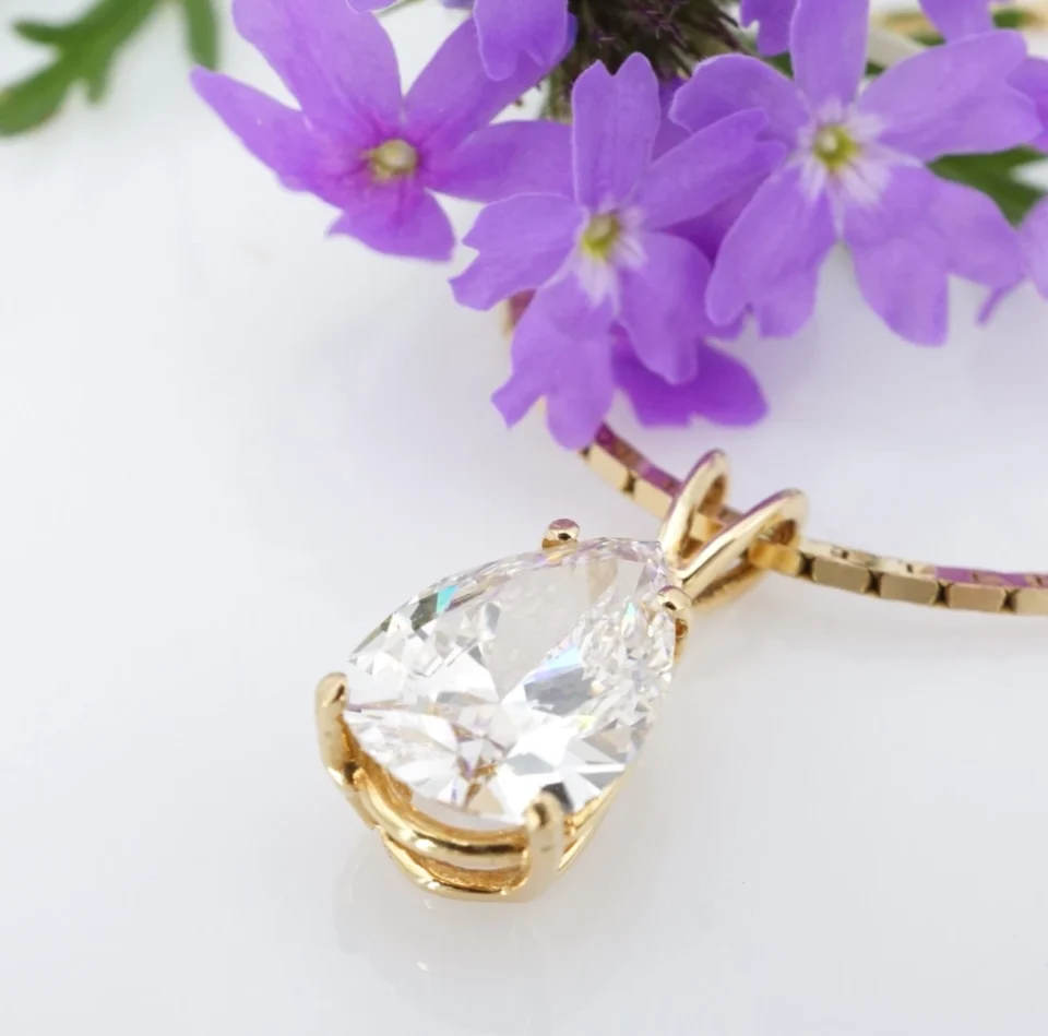 14k 2.7ct Natural Pear Diamond Solitaire Pendant Necklace Yellow Gold 16" NG1929