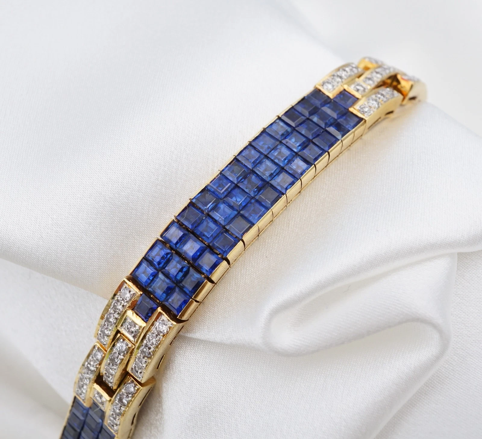Craig Drake 18k 25cttw Natural Sapphire & Diamond Bracelet Yellow Gold 7", view 3