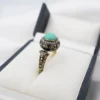 1870s French Renaissance Revival Black Enamel Diamond Turquoise Ring Sz 6, view 8