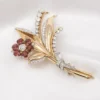 Vintage Platinum 18k Gold 9.5cttw Garnet Diamond OEC Floral Pin Brooch 3", view 4