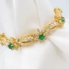 Natural Emerald & Diamond Bracelet 18k Yellow Gold 11 carats 6.5" Estate, view 4