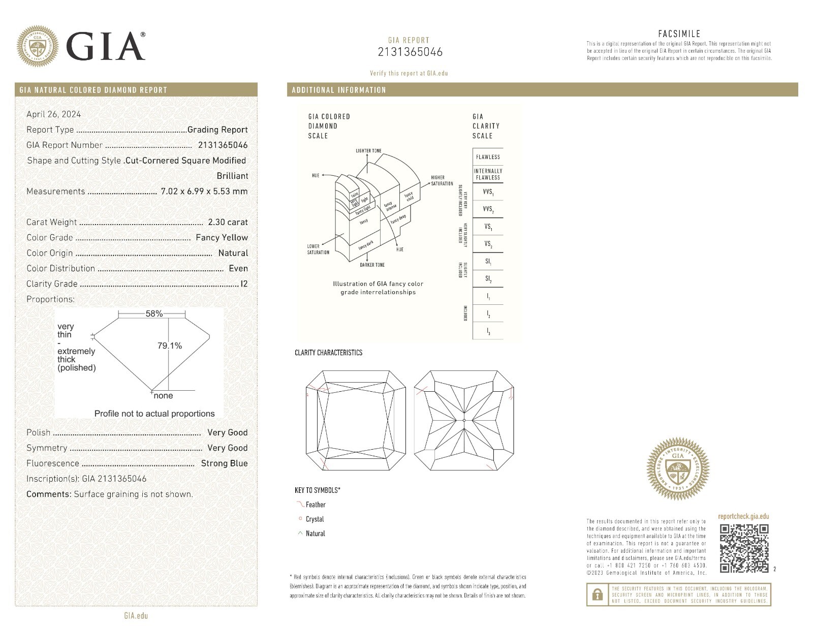GIA Fancy Yellow Diamond Engagement Ring 18k Gold 2.3 carat Size 7 New, view 6