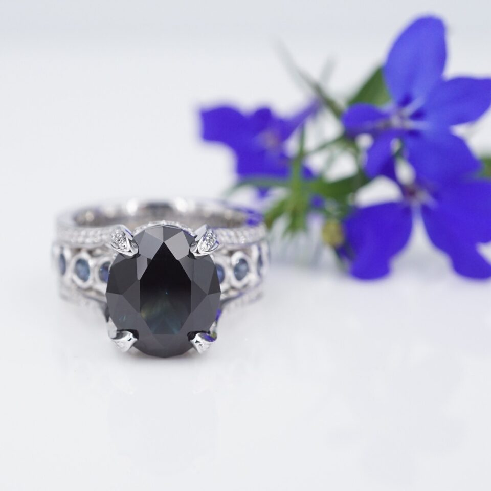 14k Sapphire Diamond Cocktail Ring White Gold Size 6.5 Natural 9 ctw New CO1242