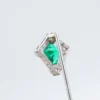Platinum Colombian Emerald Natural OMC Diamond Stick Pin Antique Hat Pin, view 7