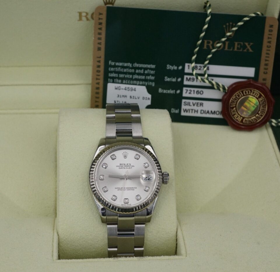2008 Ladies DateJust Rolex 178274 SS Warranty 31mm Diamond Dial Box Papers, view 2