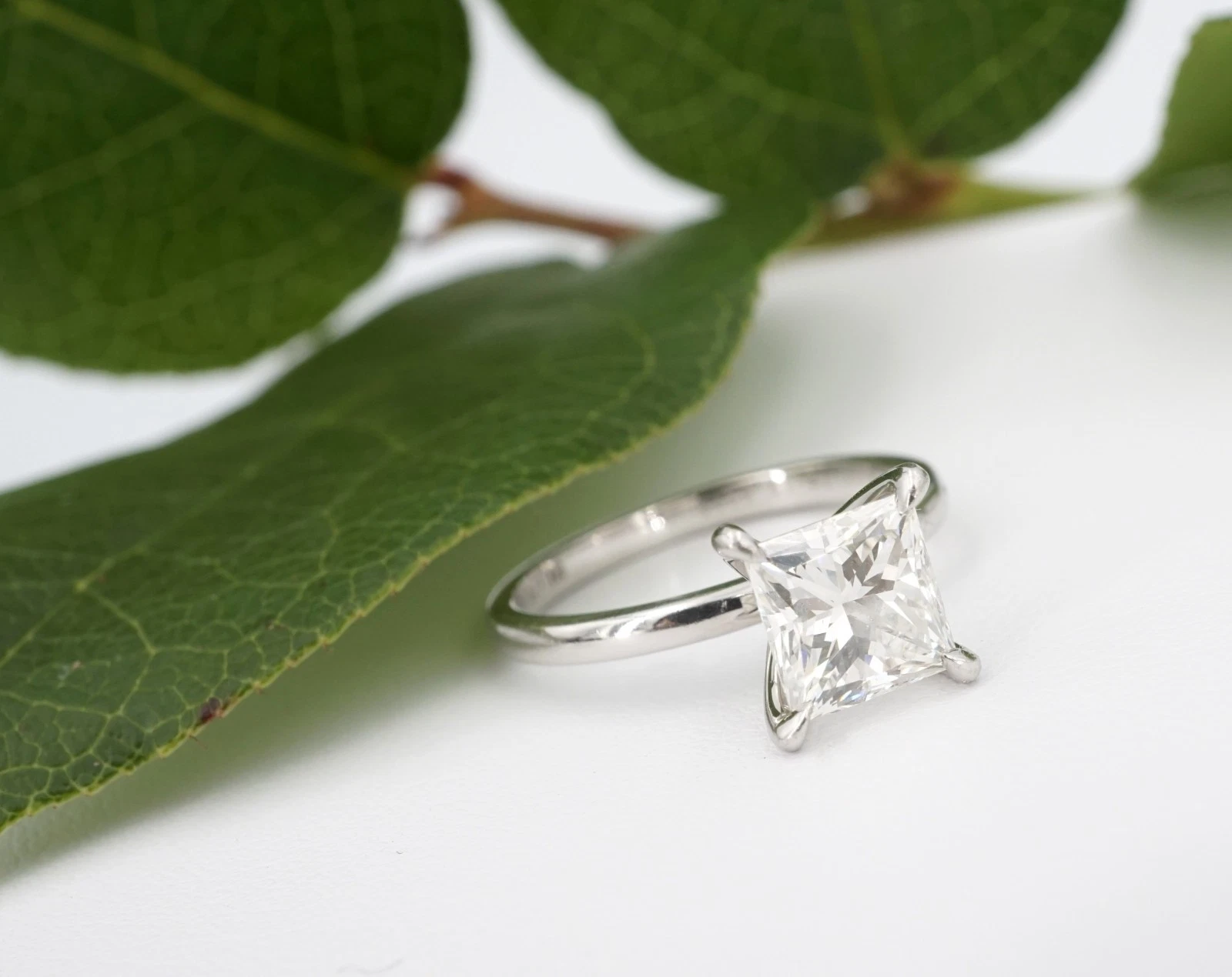 2ct Natural Diamond Engagement Ring Princess Cut Platinum Size 7 AGS H VS, view 3