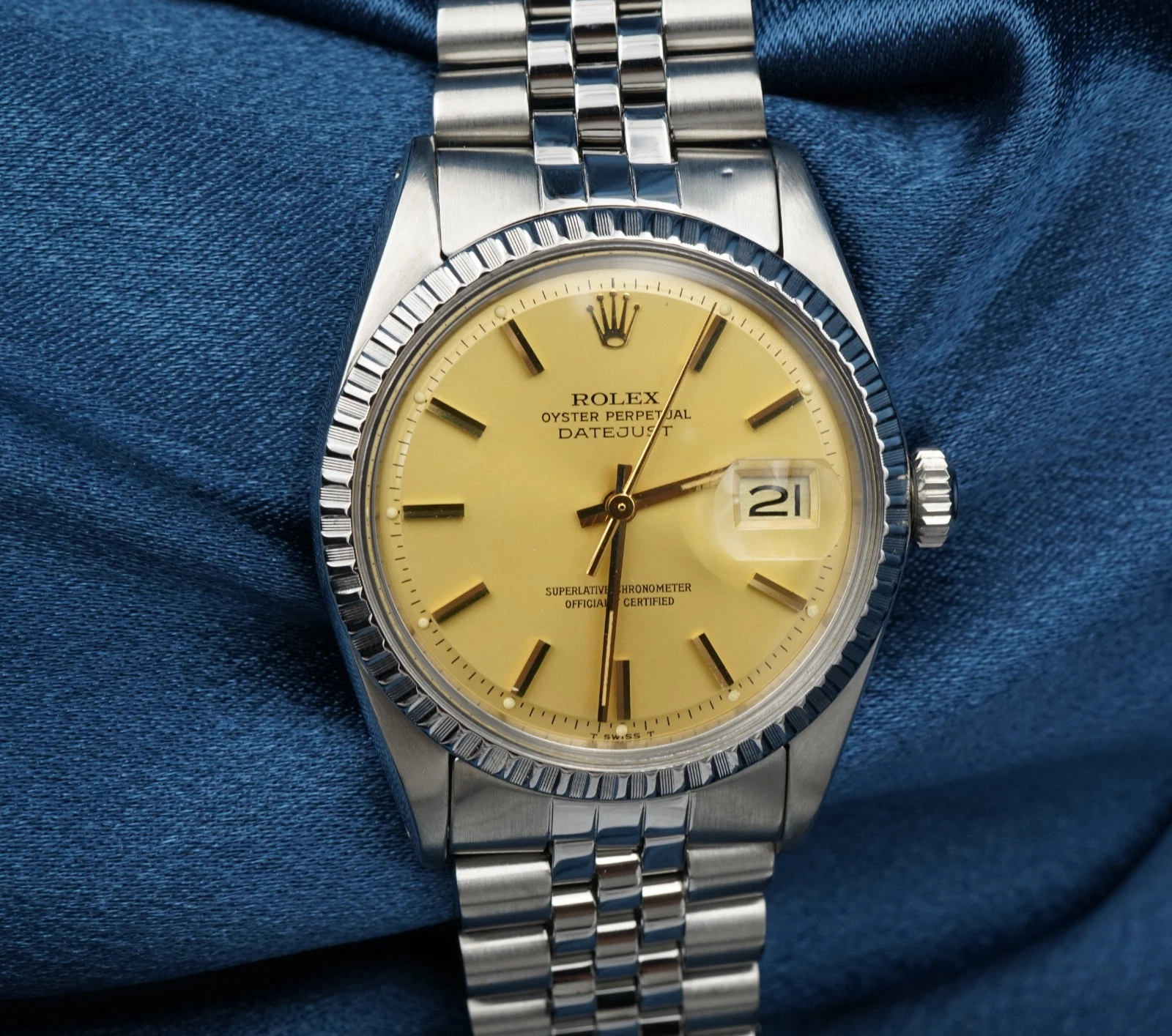 1975 Rolex Datejust Ref 1603 Gold Stick Dial 7.75" SS Warranty 36mm, view 1