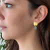 18k Earrings Tom Odell Aquamarine Hammered Disc Drop Yellow Gold 0.9" shown worn