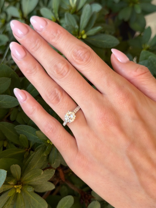 14k Diamond Engagement Ring White Gold 1.75ctw Round Size 5.5 shown worn
