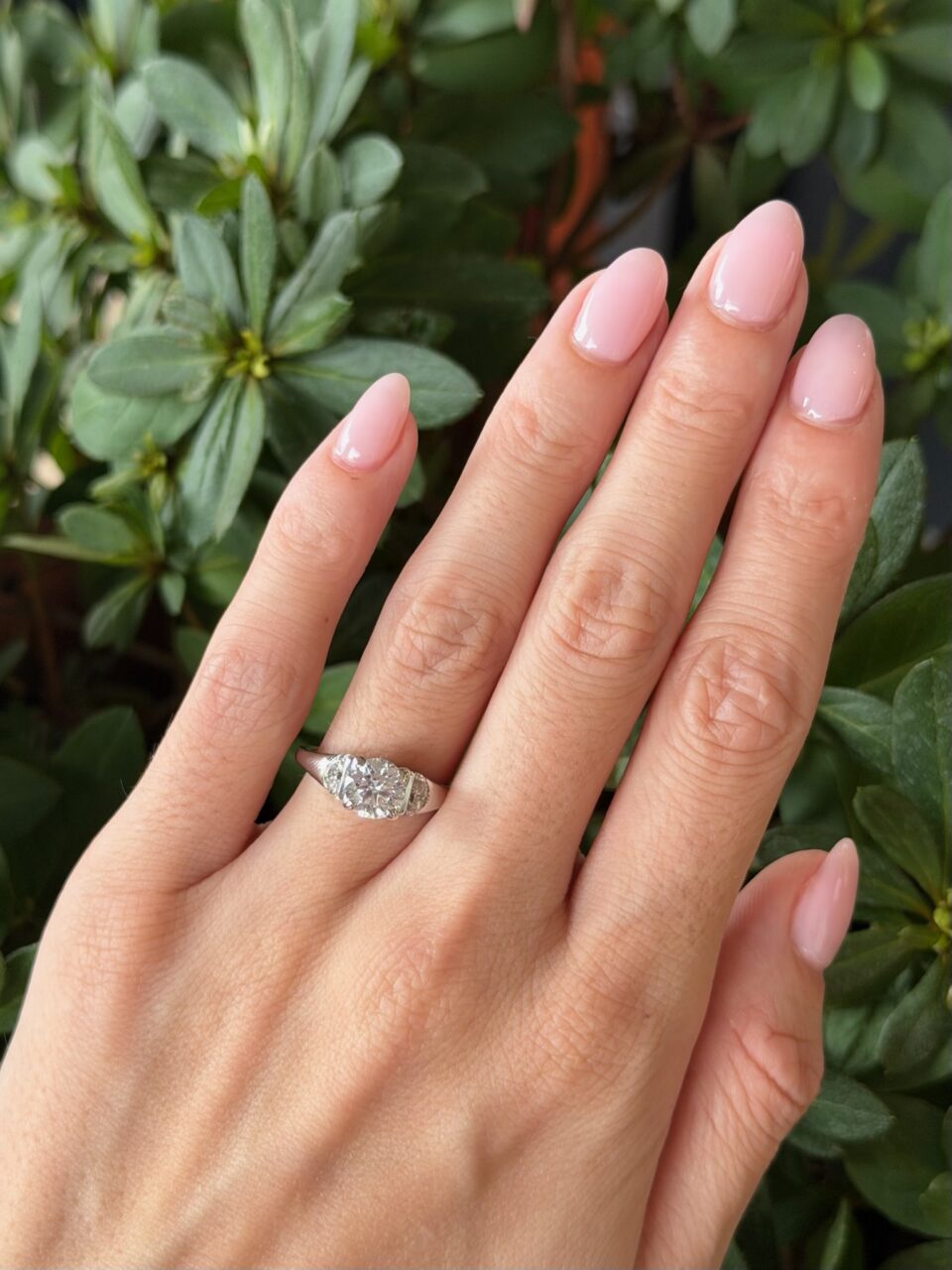 Vintage Diamond Engagement Ring Platinum 1.7ctw 3 Stone Sz 6.25 H VS2 GIA shown worn