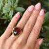 12ct Rubellite Tourmaline Cocktail Ring 18k Yellow Gold Size 7.5 Estate shown worn