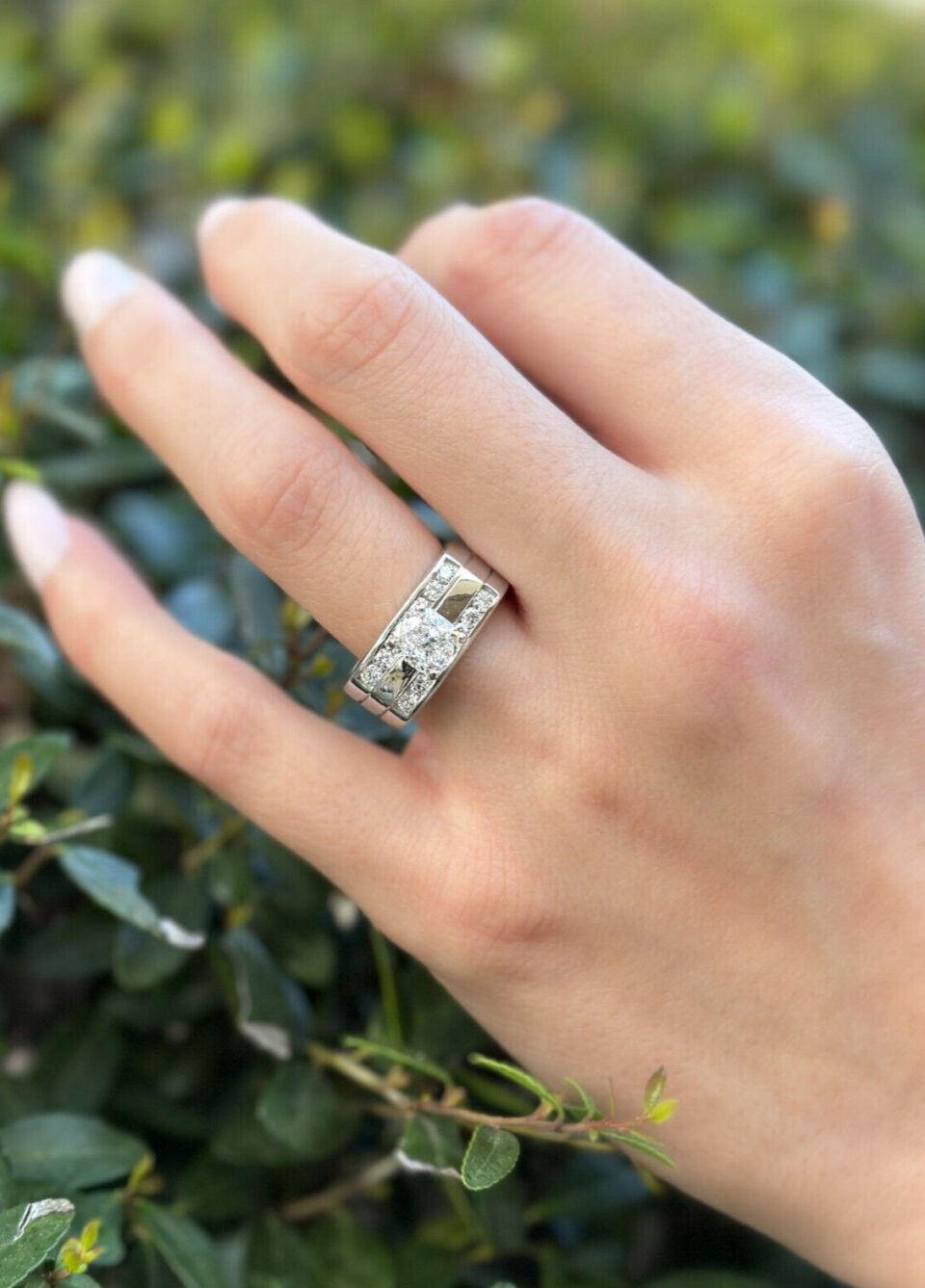 14k White Gold 1.8 ctw Diamond Engagement Ring EGL Sz 7 Square Euro Shank shown worn
