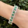 Natural Emerald and Diamond Bracelet 18k White Gold 26 carats 7" shown worn
