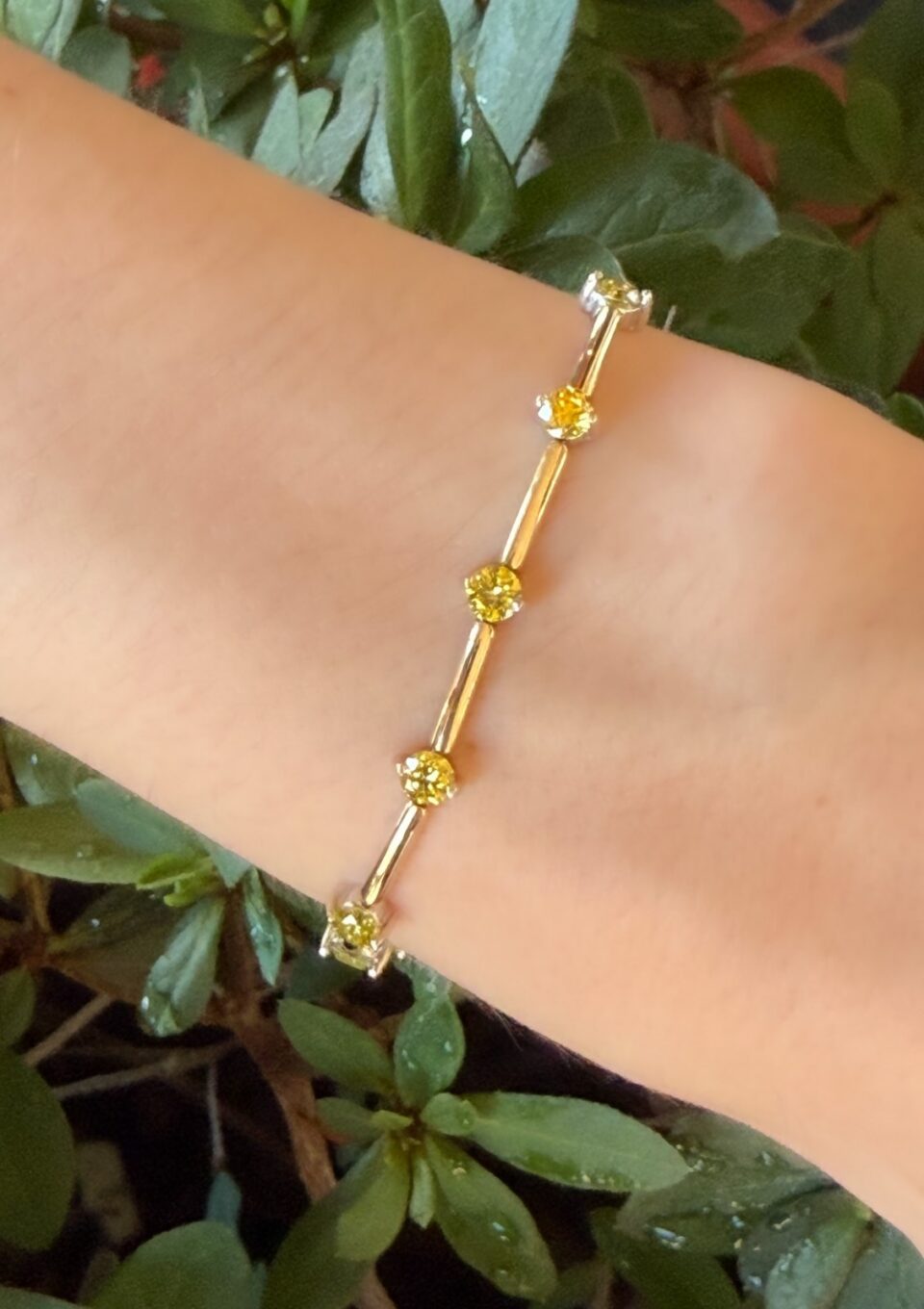 14k Gold Yellow Diamond Tennis Bracelet 2.75 ctw 7" shown worn