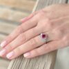 NWOT 14k White Gold 2.2 ctw Oval Ruby Diamond Halo Ring Size 5.5 shown worn