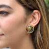 Leo De Vroomen Enamel Earrings 18k Gold Ear Clips Shell 1.1" shown worn