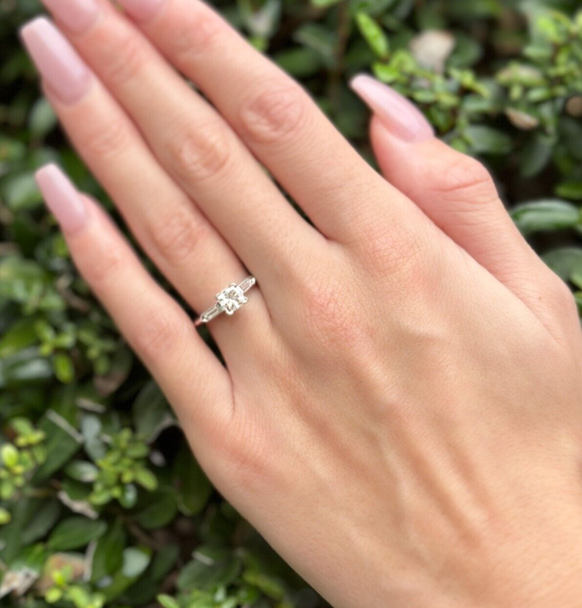 Vintage Platinum Natural Diamond Princess Engagement Ring Size 6.5 shown worn, view 3