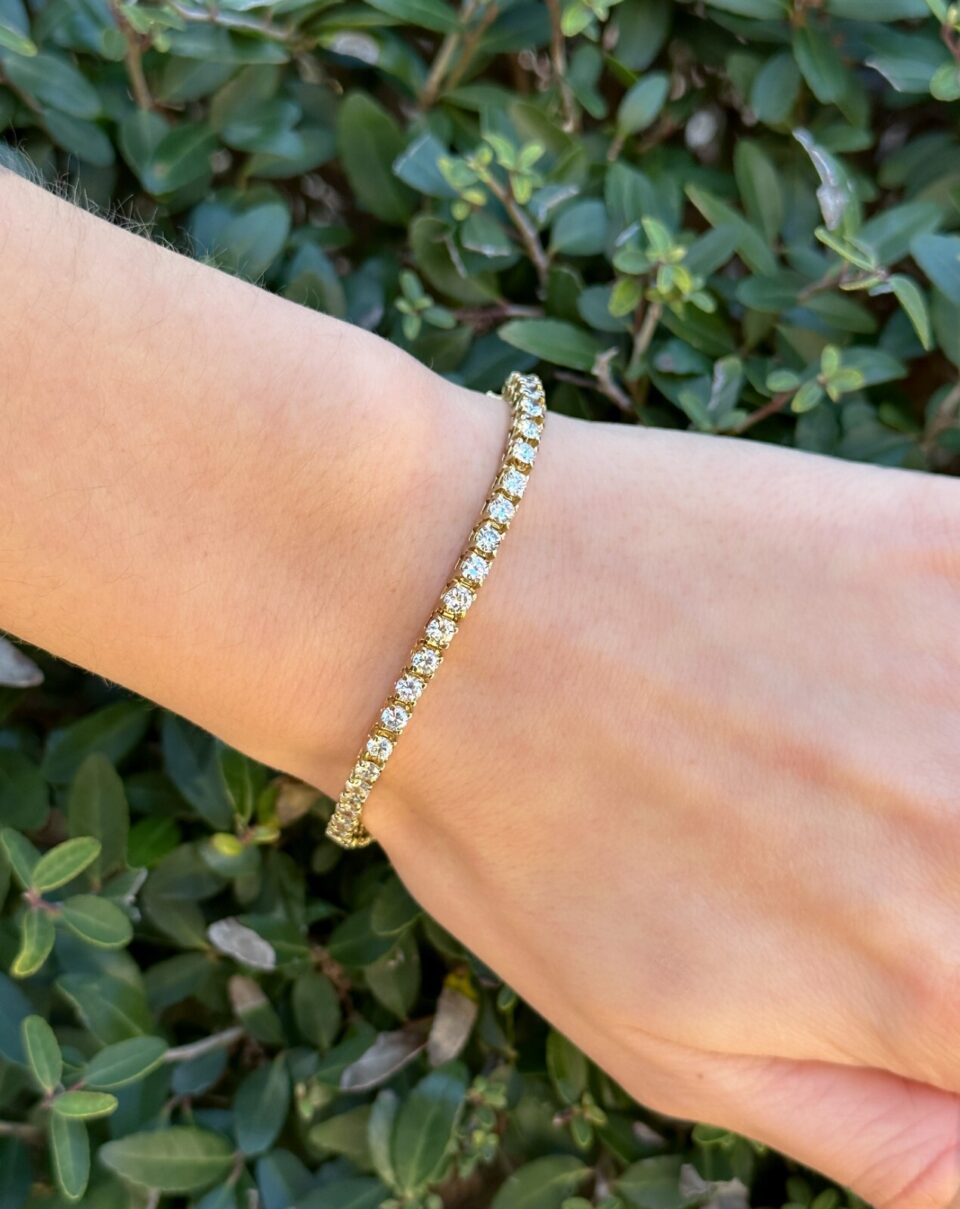 14k Natural Diamond Tennis Bracelet 6 carat Yellow Gold 7.5" Free Shipping shown worn