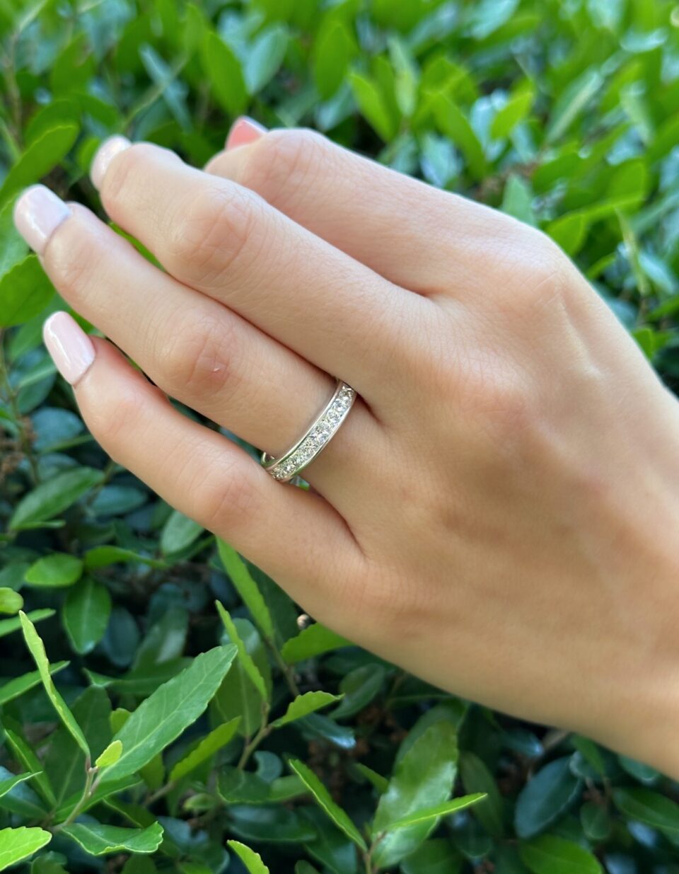 Platinum 1ct Diamond Half Eternity Band Stackable Ring Size 7.25 Princess shown worn