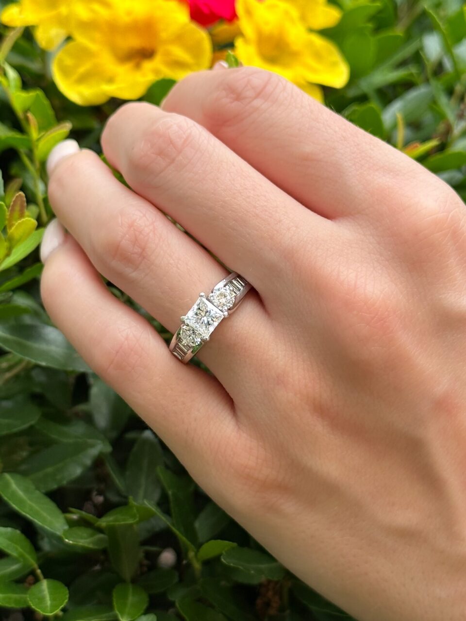 Classic Platinum 2ct Princess Diamond Engagement Ring Size 7.5 GIA D SI1 shown worn