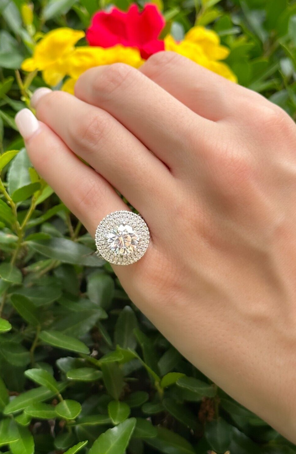 Platinum Engagement Ring Semi Mount Diamond Halo Size 4.25 shown worn