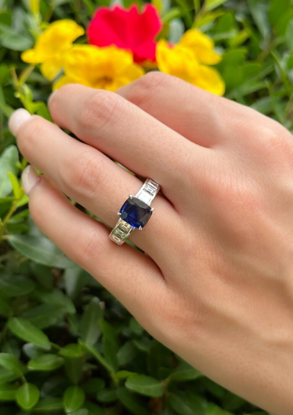 Burma Sapphire Diamond Ring GIA Platinum Engagement Cocktail Sz 7 shown worn