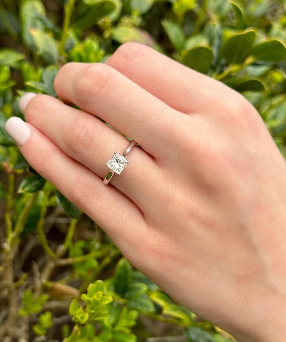 14k Gold 1ct Diamond Engagement Ring Solitaire Princess H VS1 Size 6.5 shown worn