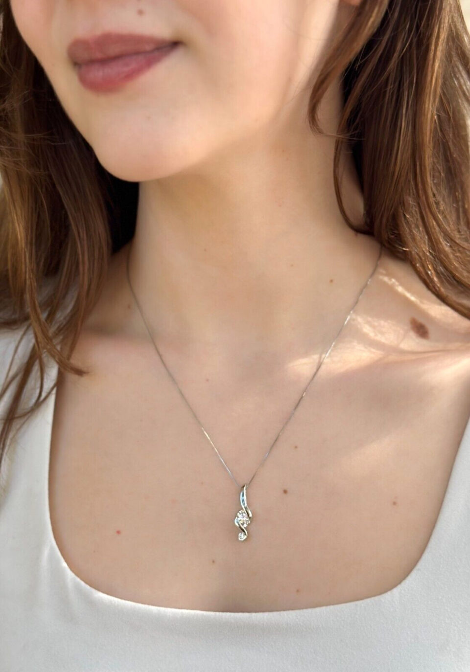 14k Diamond Necklace Juno Lucina White Gold Pendant 18" Push Present shown worn