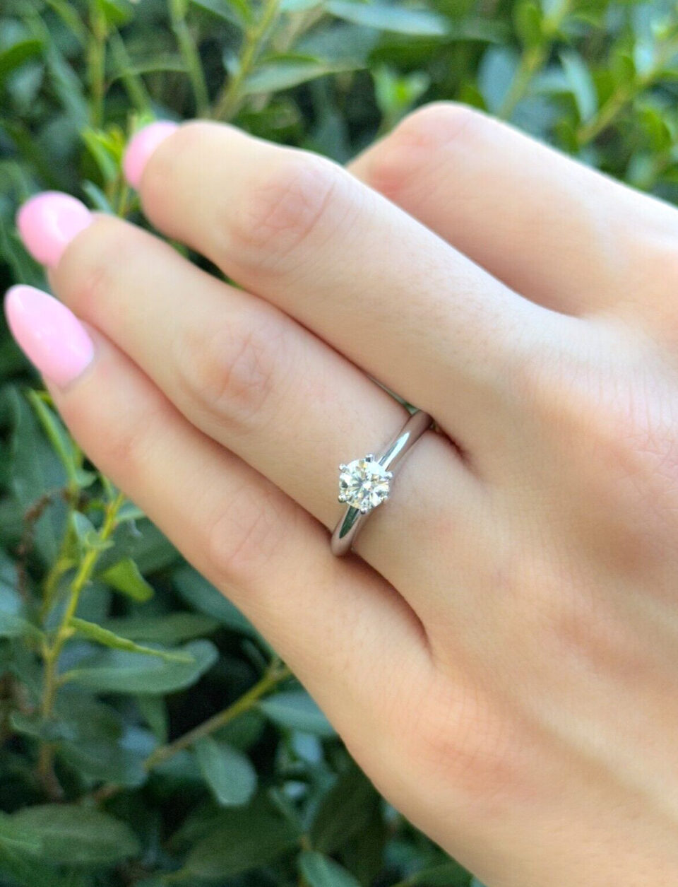 Tiffany & Co Diamond Engagement Ring Platinum .62ct H VS1 Size 5.5 shown worn