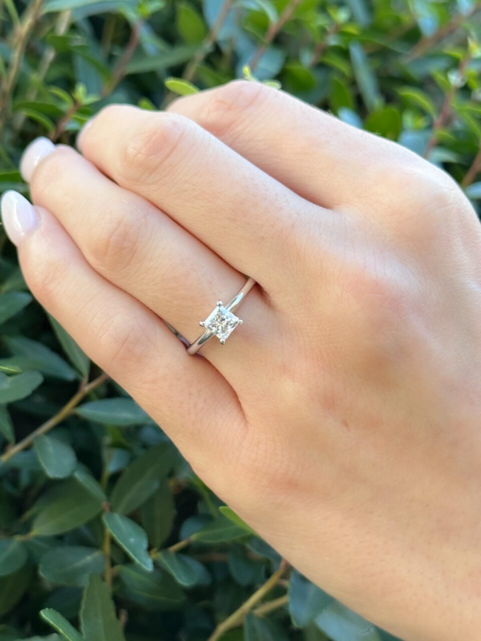14k Diamond Engagement Ring Princess D SI1 Solitaire 3/4 ct EGL Cert Sz 7 shown worn