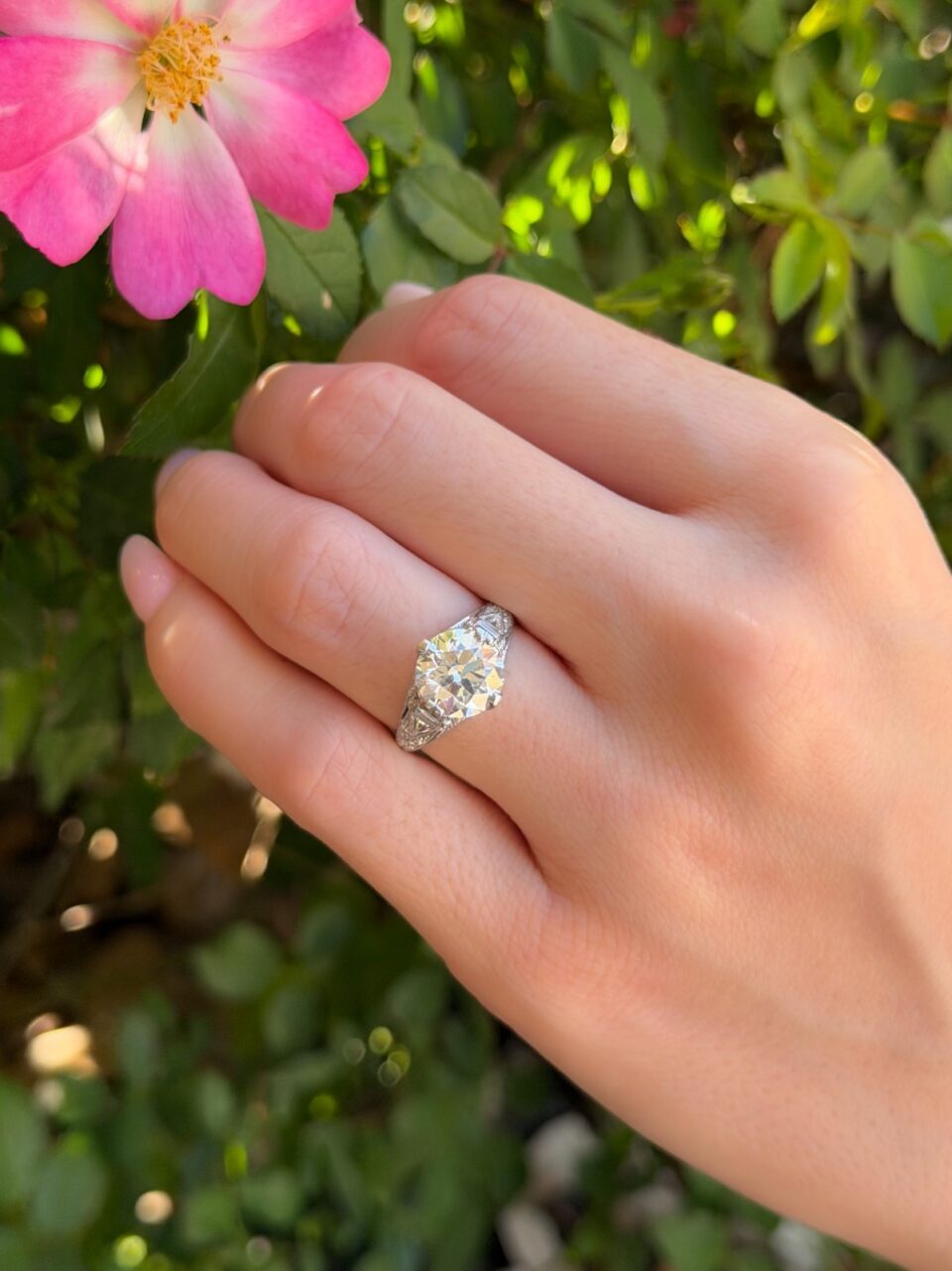 Antique Edwardian Diamond Engagement Ring Platinum 3 ct GIA Sz 5.75 shown worn
