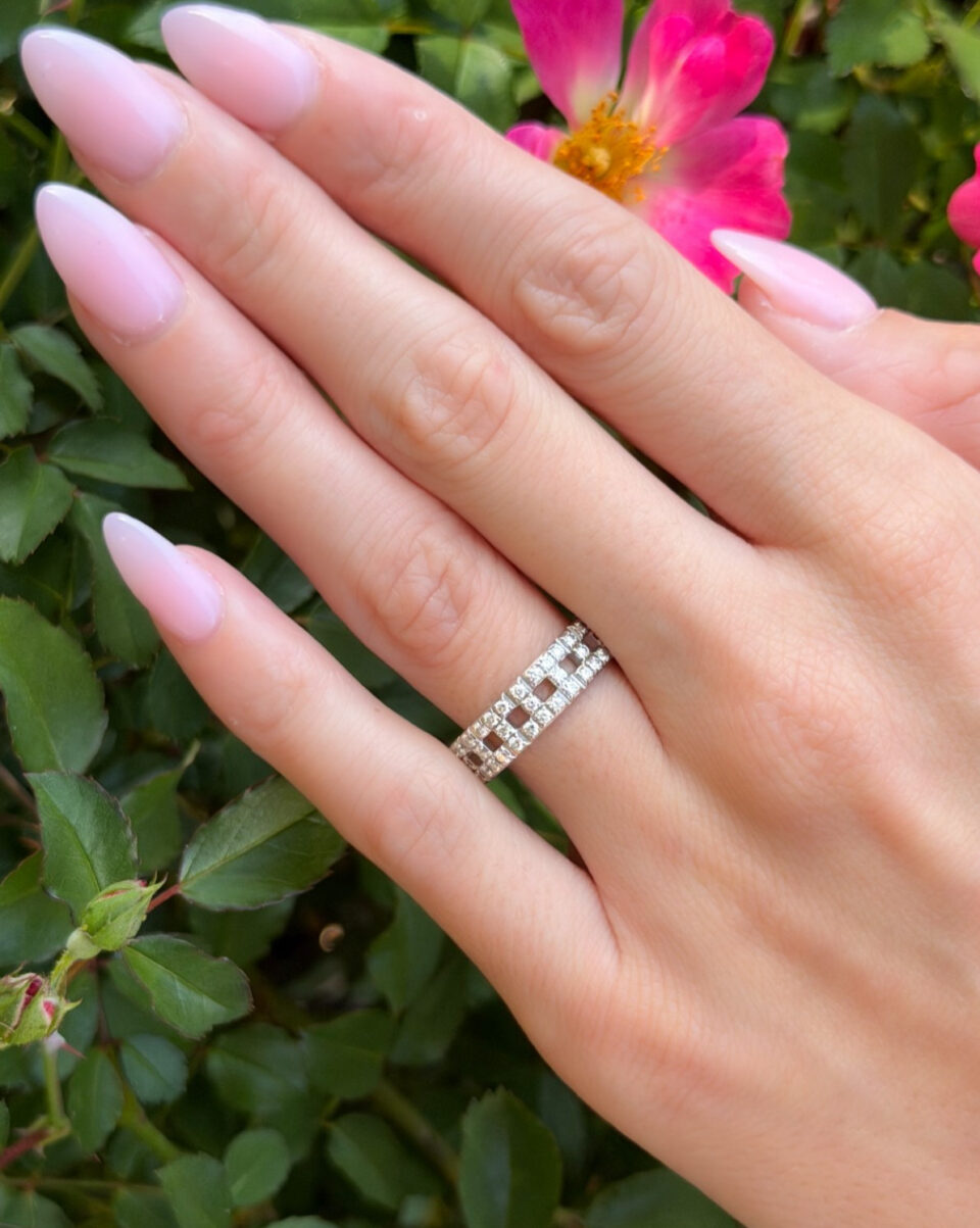 Tiffany & Co 18k Tiffany T True Wide Diamond Band Ring White Gold Size 8 shown worn