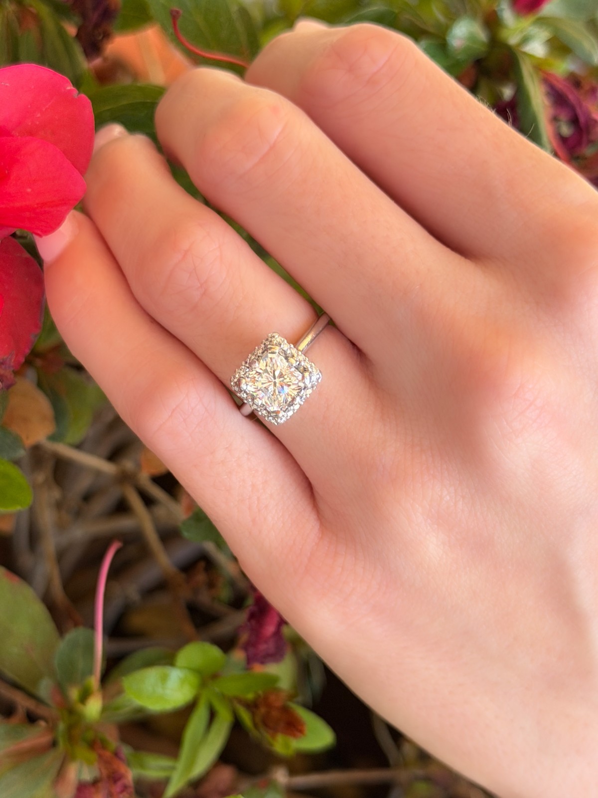 Tacori 1.5ct Radiant Diamond Halo Engagement Ring EGL G SI1 Platinum Sz 5 shown worn