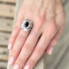 Vintage Sapphire Diamond Ballerina Ring 14k White Gold 7ct Halo Blue Sz 9, view 3