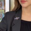Antique 18k Yellow Gold Rose Cut Diamond Blue Enamel Pin Brooch 1.8" shown worn
