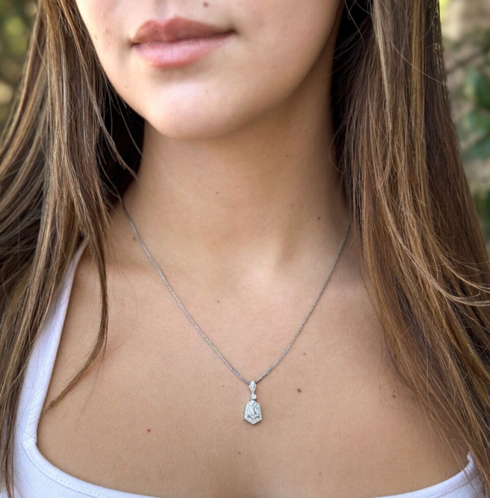 Henri Daussi 1ctw Natural Kite Diamond Cluster Pendant Necklace 18" shown worn