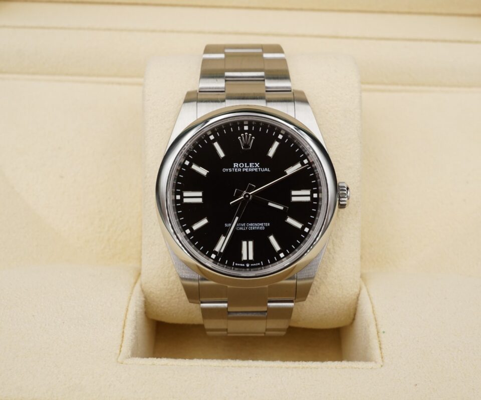 Rolex Oyster Perpetual 41mm 124300 2024 Stainless Black Box Card shown worn