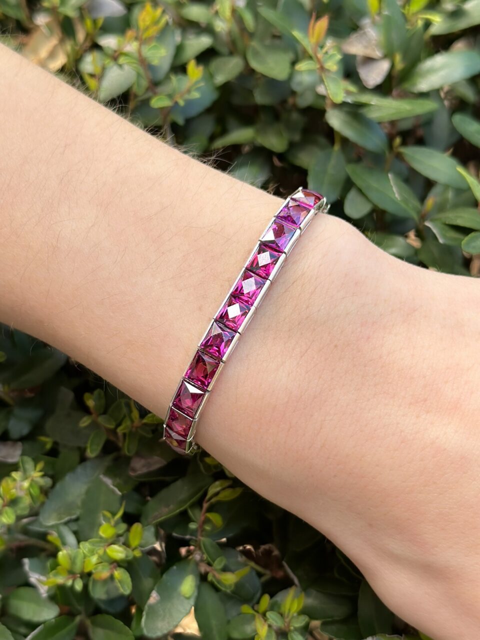 Vintage Platinum Purple Garnet Bracelet 6" Umbalite Rare 20ct shown worn