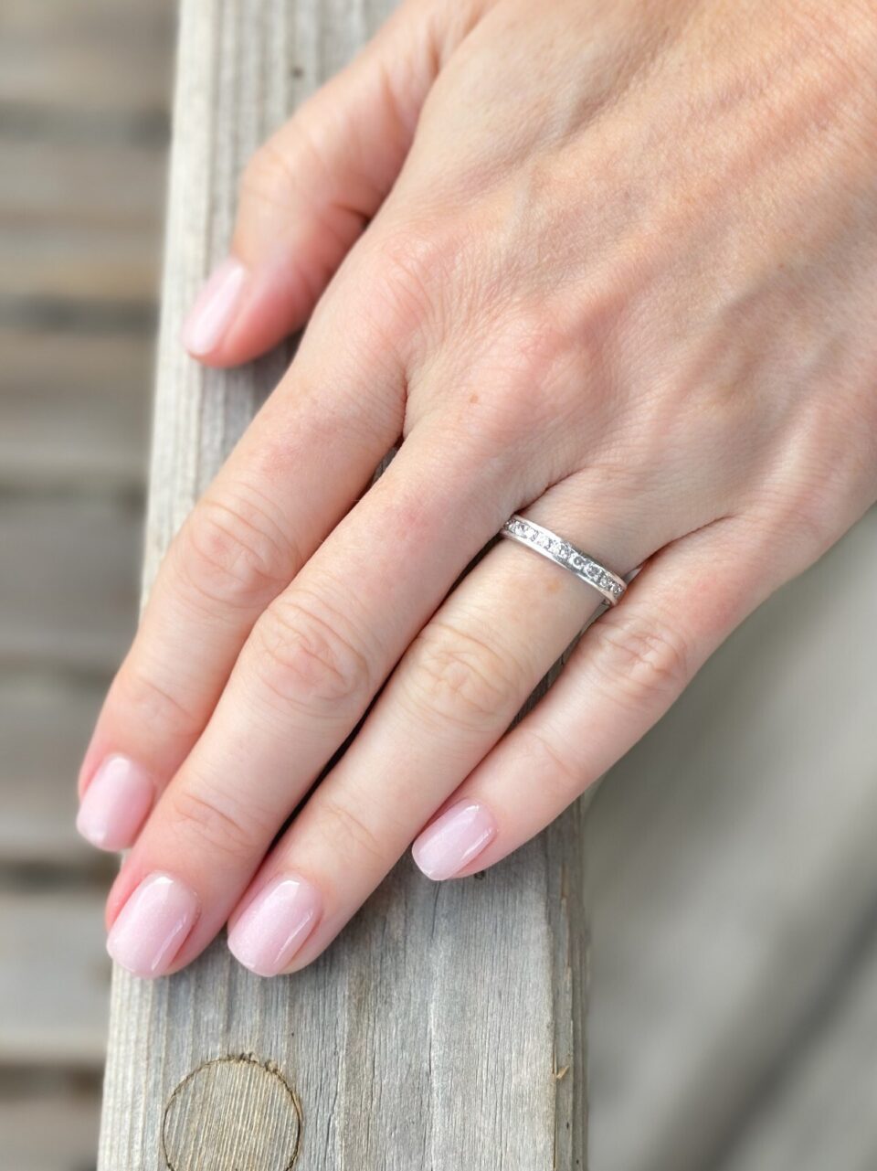 Platinum 1 Carat Diamond Wedding Eternity Band Stackable Ring Size 5 shown worn